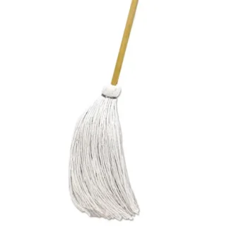 Boardwalk® Handle/Deck Mops, #16 White Rayon Head, 57" Natural Wood Handle