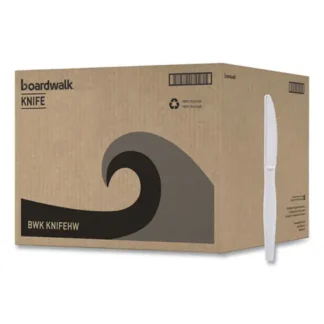 Boardwalk® Heavyweight Polystyrene Cutlery, Knife, Plastic, White, 1,000/Carton