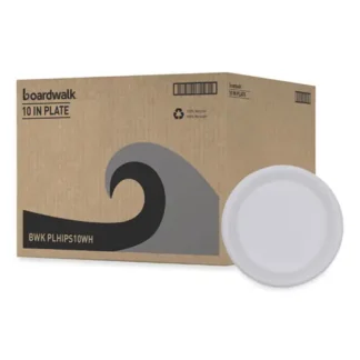 Boardwalk® Hi-Impact Plastic Dinnerware, Plate, 10" dia, White, 500/Carton