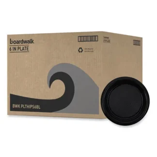 Boardwalk® Hi-Impact Plastic Dinnerware Plate, 6" Diameter, Black, 1,000/Carton