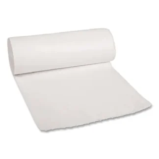 Boardwalk® Low-Density Waste Can Liners, 30 gal, 0.6 mil, 30" x 36", White, Perforated Roll, 25 Bags/Roll, 8 Rolls/Carton