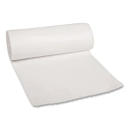 Boardwalk® Low-Density Waste Can Liners, 30 gal, 0.6 mil, 30" x 36", White, Perforated Roll, 25 Bags/Roll, 8 Rolls/Carton