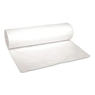Boardwalk® Low-Density Waste Can Liners, 45 gal, 0.6 mil, 40" x 46", White, Perforated Roll, 25 Bags/Roll, 4 Rolls/Carton
