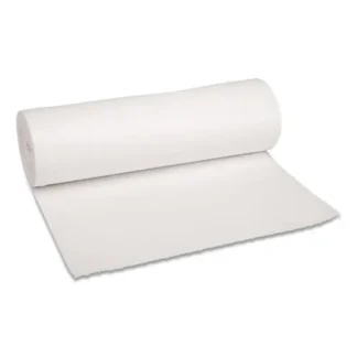 Boardwalk® Low-Density Waste Can Liners, 60 gal, 0.6 mil, 38" x 58", White, Perforated Roll, 25 Bags/Roll, 4 Rolls/Carton