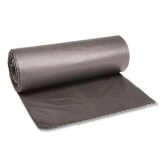 Boardwalk® Low-Density Waste Can Liners, 60 gal, 0.95 mil, 38" x 58", Gray, Perforated Roll, 25 Bags/Roll, 4 Rolls/Carton