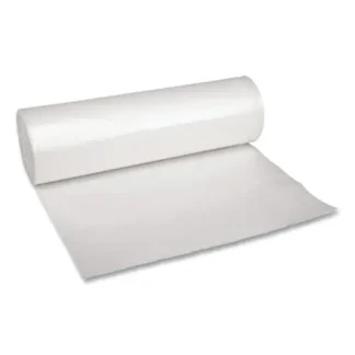 Boardwalk® Recycled Low-Density Polyethylene Can Liners, 45 gal, 1.4 mil, 40" x 46", Clear, Perforated, 10 Bags/Roll, 10 Rolls/Carton