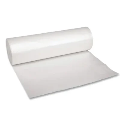 Boardwalk® Recycled Low-Density Polyethylene Can Liners, 45 gal, 1.4 mil, 40" x 46", Clear, Perforated, 10 Bags/Roll, 10 Rolls/Carton