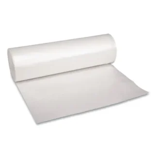 Boardwalk® Recycled Low-Density Polyethylene Can Liners, 60 gal, 1.4 mil, 38" x 58", Clear, Perforated, 10 Bags/Roll, 10 Rolls/Carton