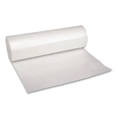Boardwalk® Recycled Low-Density Polyethylene Can Liners, 60 gal, 1.4 mil, 38" x 58", Clear, Perforated, 10 Bags/Roll, 10 Rolls/Carton