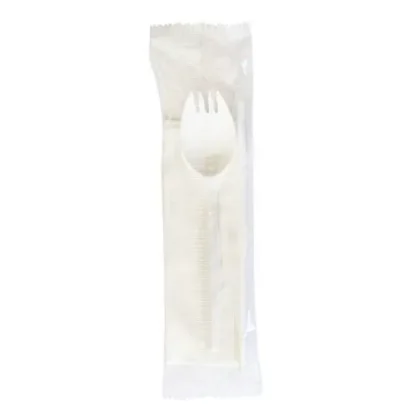 Boardwalk® School Cutlery Kit, Mediumweight, Napkin/Spork/Straw, 5.31", Plastic, White, 1,000/Carton