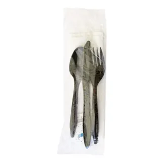 Boardwalk® Six-Piece Cutlery Kit, Mediumweight, 5.86", Plastic, Black - 250/Carton