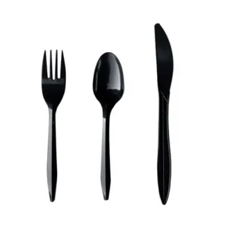 Boardwalk® Three-Piece Polypropylene Cutlery Kit, Mediumweight, Fork/Knife/Spoon, Plastic, Black, 250/Carton