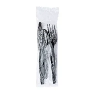 Boardwalk® Three-Piece Polystyrene Cutlery Kit, Heavyweight, Fork/Knife/Spoon, Plastic, Black, 250/Carton