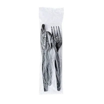 Boardwalk® Three-Piece Polystyrene Cutlery Kit, Heavyweight, Fork/Knife/Spoon, Plastic, Black, 250/Carton