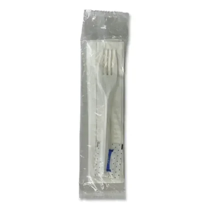 Boardwalk® Three-Piece Utensil Set, Fork/Napkin/Salt, Plastic, White, 500/Carton