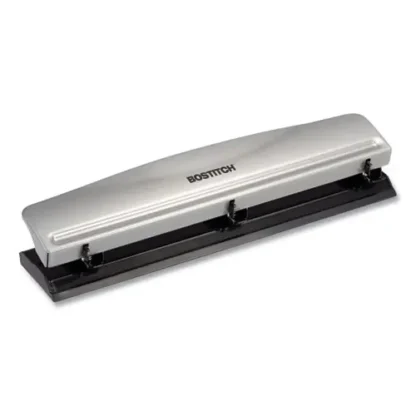 Bostitch® 12-Sheet Three-Hole Punch, 9/32" Holes, Silver/Black