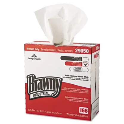 Brawny® Professional Medium Duty Scrim Reinforced Wipers, 4-Ply, 9.25 x 16.69, Unscented, White, 166/Box, 5 Boxes/Carton