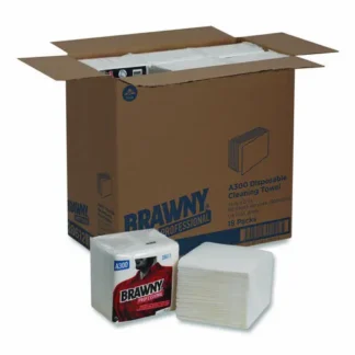 Brawny® Professional Professional Cleaning Towels, 1-Ply, 12 x 13, White, 50/Pack, 18 Packs/Carton
