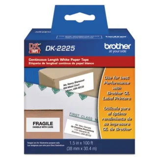 Brother Continuous Paper Label Tape, 1.5" x 100 ft, Black/White
