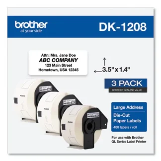 Brother Die-Cut Address Labels, 1.4 x 3.5, White, 400 Labels/Roll, 3 Rolls/Pack