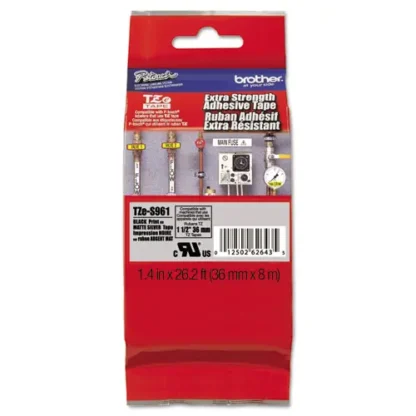 Brother P-Touch® TZ Extra-Strength Adhesive Laminated Labeling Tape, 1.4" x 26.2 ft, Black on Matte Silver
