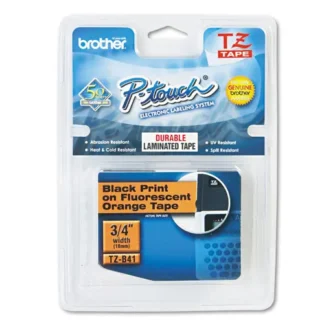Brother P-Touch® TZ Standard Adhesive Laminated Labeling Tape, 0.7" x 16.4 ft, Black on Fluorescent Orange