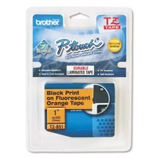 Brother P-Touch® TZ Standard Adhesive Laminated Labeling Tape, 1" x 16.4 ft, Black on Fluorescent Orange