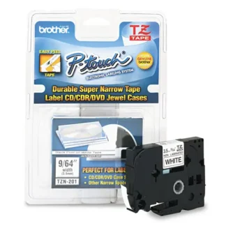 Brother P-Touch® TZ Super-Narrow Non-Laminated Tape, 0.13" x 26.2 ft, Black on White