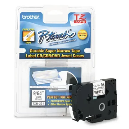 Brother P-Touch® TZ Super-Narrow Non-Laminated Tape, 0.13" x 26.2 ft, Black on White