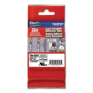 Brother P-Touch® TZe Extra-Strength Adhesive Laminated Labeling Tape, 0.47" x 26.2 ft, Black on White