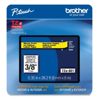 Brother P-Touch® TZe Laminated Removable Label Tapes, 0.35" x 26.2 ft, Black on Yellow