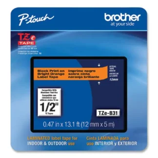 Brother P-Touch® TZe Laminated Removable Label Tapes, Black on Orange, 0.47" x 26.2 ft