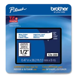 Brother P-Touch® TZe Laminated Removable Label Tapes, 0.47" x 26.2 ft, Blue on White