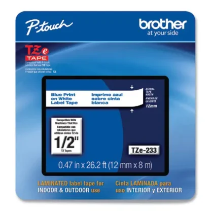 Brother P-Touch® TZe Laminated Removable Label Tapes, 0.47" x 26.2 ft, Blue on White