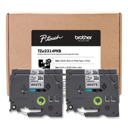 Brother P-Touch® TZe Series Standard Adhesive Laminated Labeling Tape, 0.5", Black on White, 4/Pack