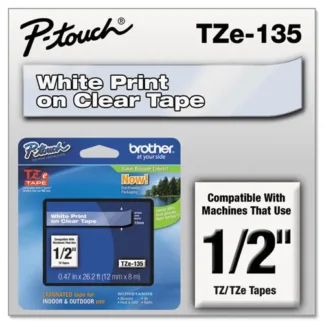 Brother P-Touch® TZe Standard Adhesive Laminated Labeling Tape, White on Clear, 0.47" x 26.2 ft
