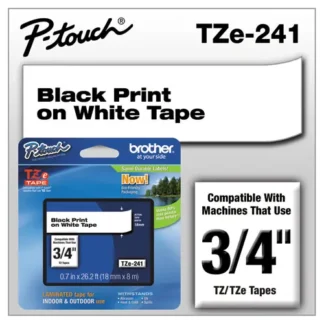Brother P-Touch® TZe Standard Adhesive Laminated Labeling Tape, 0.7" x 26.2 ft, Black on White