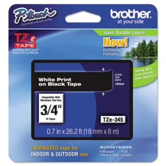 Brother P-Touch® TZe Standard Adhesive Laminated Labeling Tape, 0.7" x 26.2 ft, White on Black