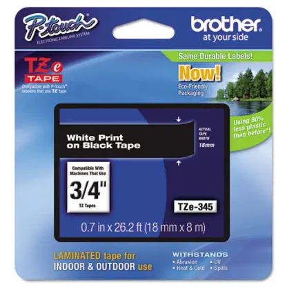 Brother P-Touch® TZe Standard Adhesive Laminated Labeling Tape, 0.7" x 26.2 ft, White on Black