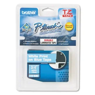 Brother P-Touch® TZe Standard Adhesive Laminated Labeling Tape, 0.7" x 26.2 ft, White on Blue