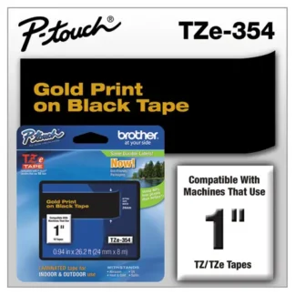 Brother P-Touch® TZe Standard Adhesive Laminated Labeling Tape, 0.94" x 26.2 ft, Gold on Black