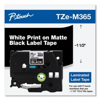 Brother P-Touch® TZe Standard Adhesive Laminated Labeling Tape, 1.4" x 26.2 ft, White on Matte Black