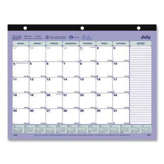 Brownline® Academic 13-Month Binder-Insertable Desk Pad Calendar, 11 x 8.5, White/Blue/Green Sheets, 2024-2025 (July to July)