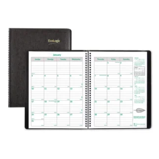 Brownline® EcoLogix Recycled Monthly Planner, EcoLogix Artwork, 11 x 8.5, Black Cover, 14-Month: Dec 2024 to Jan 2026