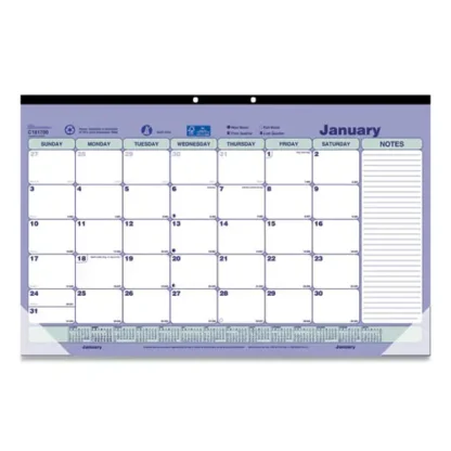 Brownline® Monthly Desk Pad Calendar, 2025, 12-Month, White/Blue/Green with Black Binding and Clear Corners, 17.75" x 10.88"