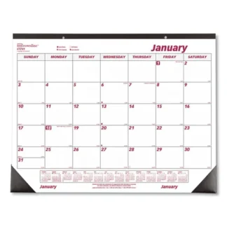 Brownline® Monthly Desk Pad Calendar, 12-Month (Jan to Dec), 2025, 22 x 17, White/Burgundy Sheets