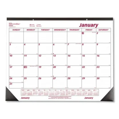 Brownline® Monthly Desk Pad Calendar, 12-Month (Jan to Dec), 2025, 22 x 17, White/Burgundy Sheets