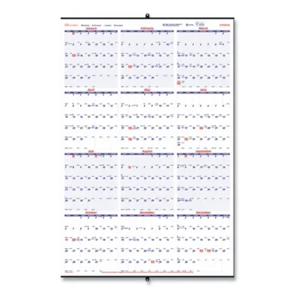 Brownline® Yearly Wall Calendar, 24 x 36, White/Blue Sheets, 12-Month (Jan to Dec): 2025