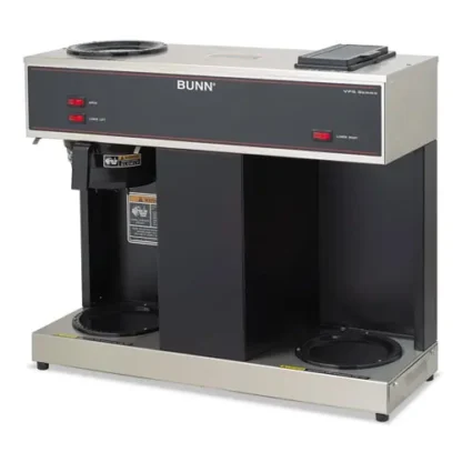 BUNN® Pour-O-Matic Three-Burner Pour-Over Coffee Brewer, 12-Cup, Stainless Steel, Black