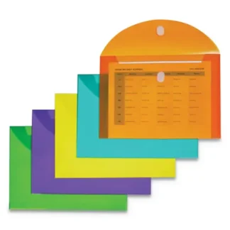 C-Line® Reusable Poly Envelope, Hook/Loop Closure, 8.5 x 11, Assorted Colors, 10/Pack